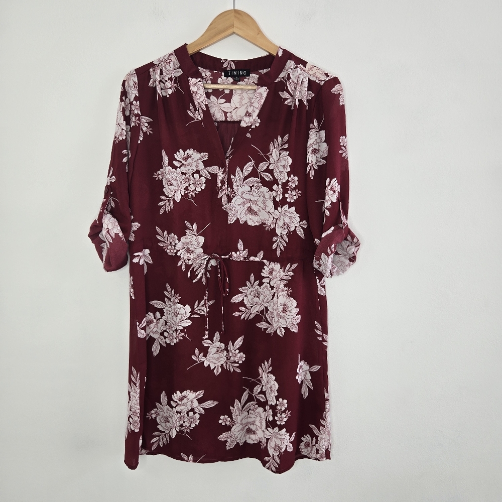 Timing Floral Burgundy Women's Long Tunic Top Size Medium - Picture 5 of 15